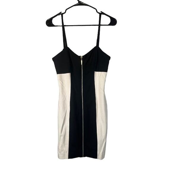 Bebe Black White Sleeveless Flirty Bodycon Stretch Mini Dress Women Sz S - Picture 1 of 8